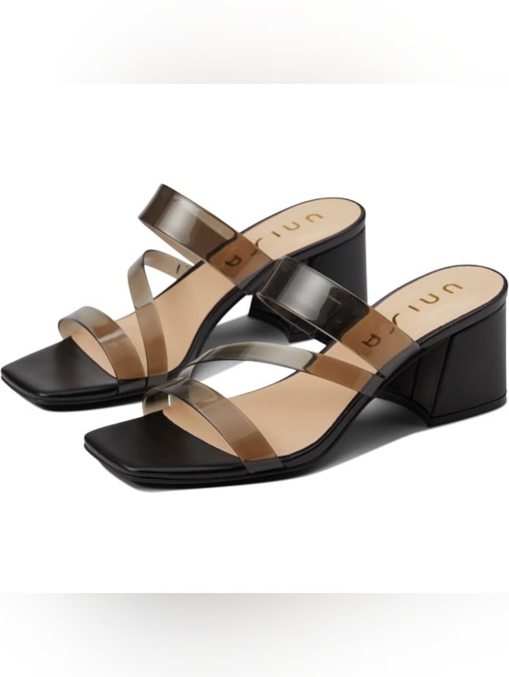 Unisa Maelyn Block Heel Slide Sandals Smoke ClearTransparent  Straps Size 8.5 M
